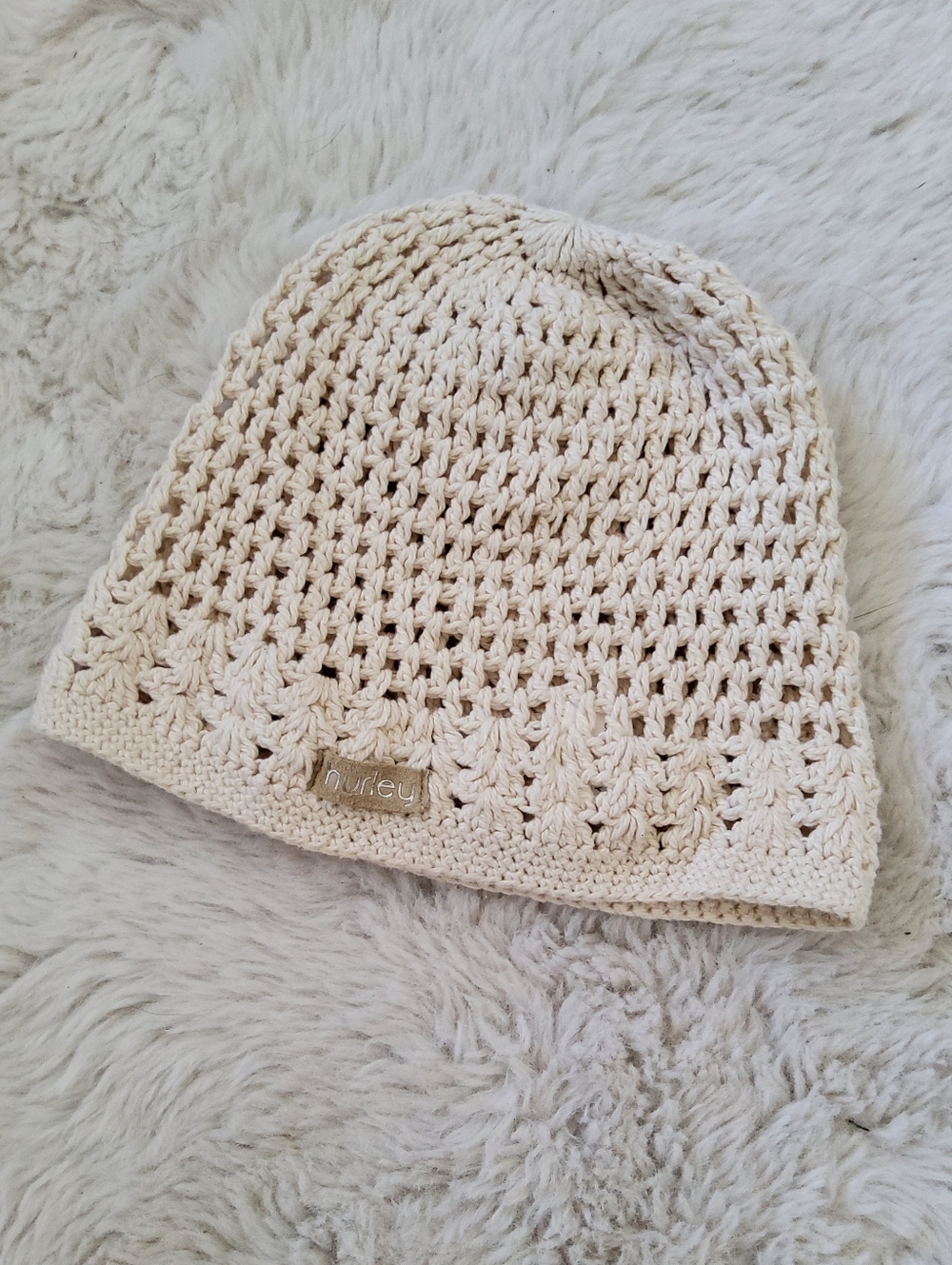 Hurley Cream Crochet Knit Beanie